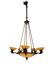 French Art Deco Alabaster Chandelier, 1930s